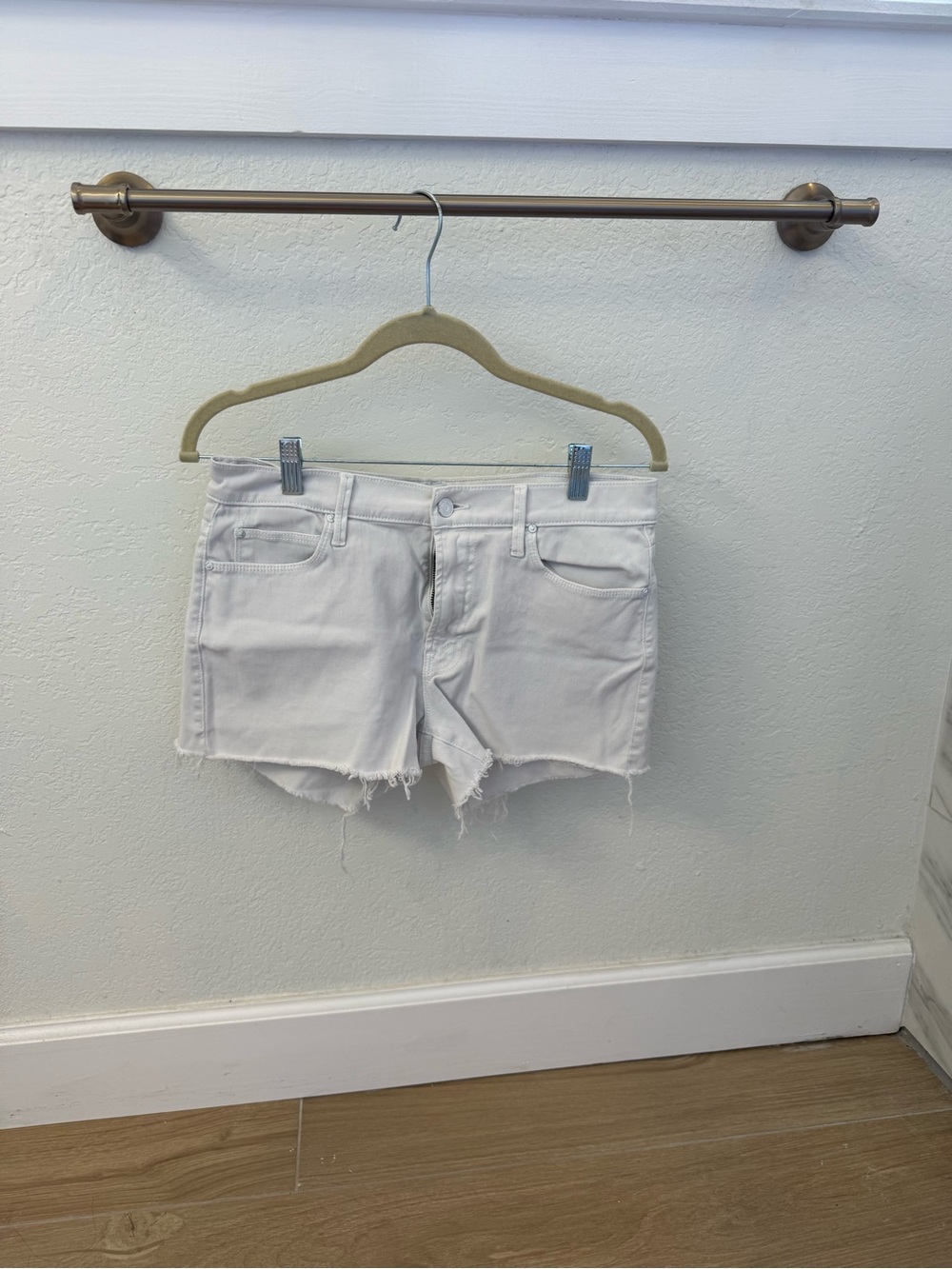 MOTHER The Charmer Fray White Denim Cutoff Shorts